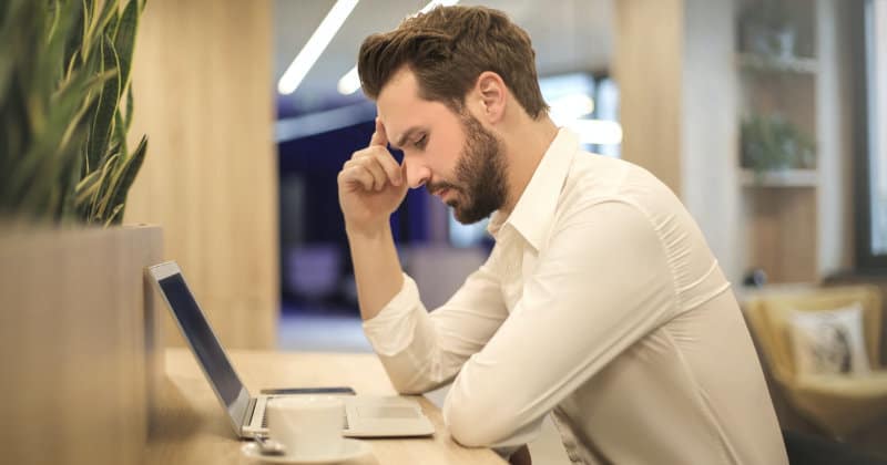 man focused on work